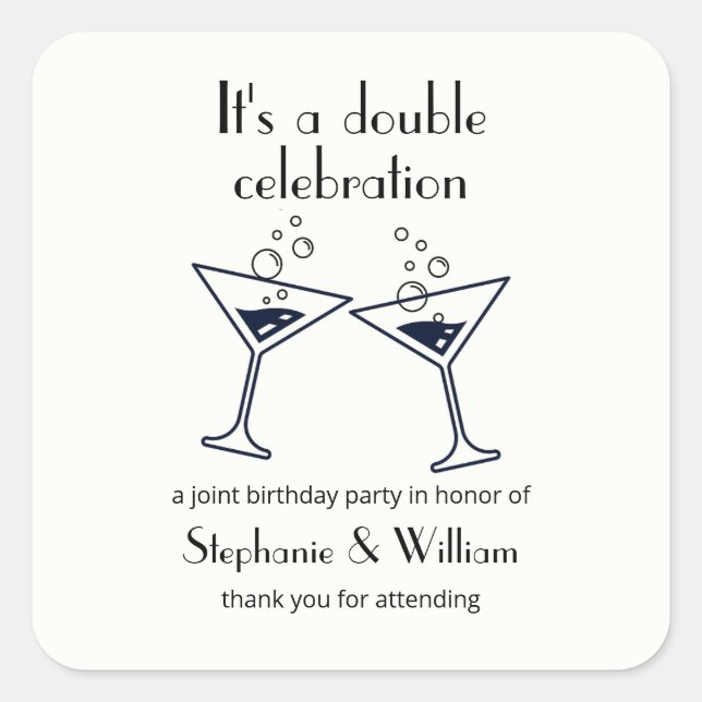 Modern White Double Celebration Joint Birthday Square Sticker (Front)