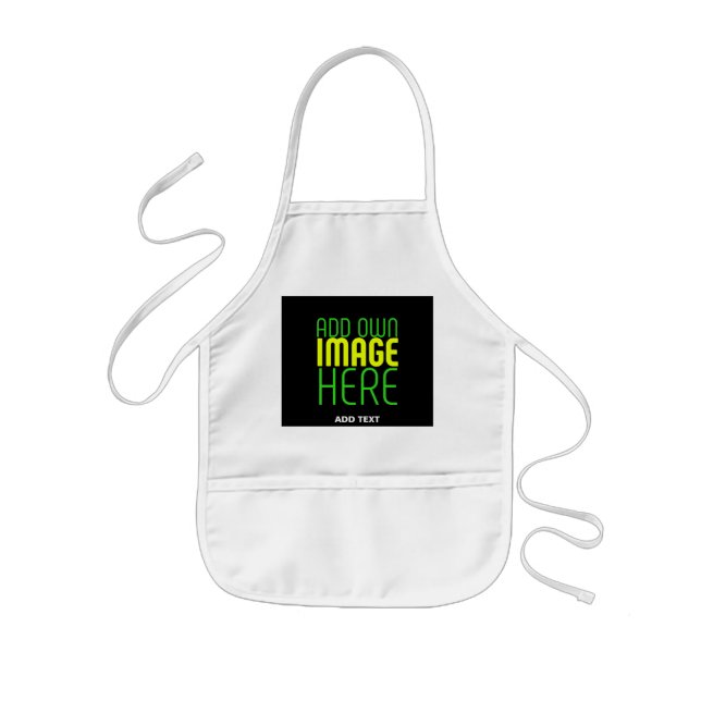 MODERN WHITE EDITABLE BLACK IMAGE TEXT TEMPLATE KIDS' APRON (Front)