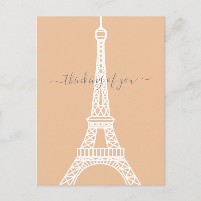 Modern White Eiffel Tower Thinking of You Postcard (Front)