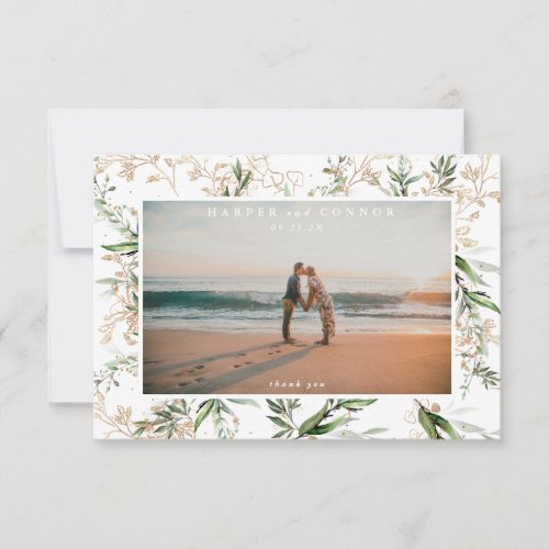 Modern White Elegant Boho Sage Eucalyptus Photo Thank You Card