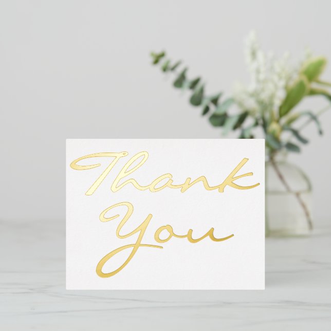 Modern White Elegant Faux Gold Script Thank You Foil Invitation Postcard (Standing Front)