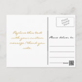 Modern White Elegant Faux Gold Script Thank You Postcard (Back)