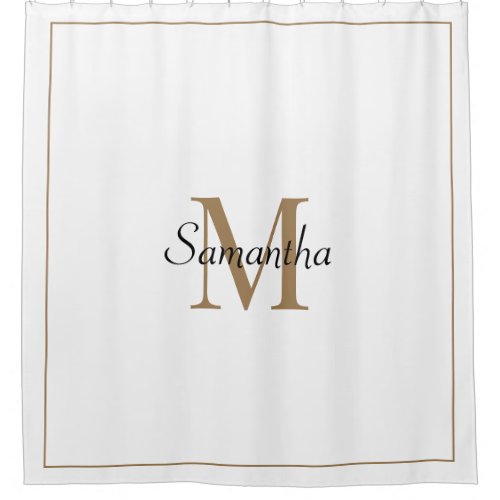 Modern White Elegant Gold Monogram Shower Curtain
