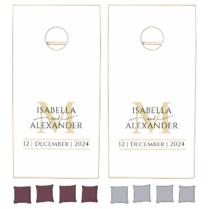 Modern White Elegant Gold Monogram Wedding Cornhole Set