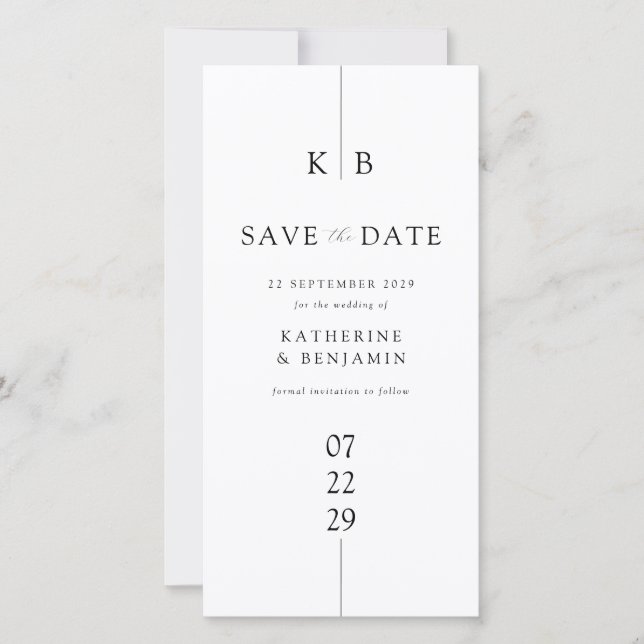Modern White Elegant Monogram Wedding Save The Date (Front)
