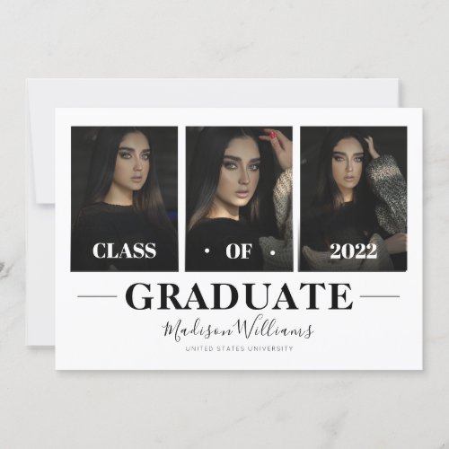 Modern White Elegant Photo Collage Graduation Invitation