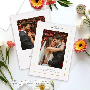 Modern White Elegant Photo Wedding Save the Date Foil Invitation
