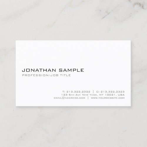 Modern White Elegant Sleek Minimalistic Plain Business Card