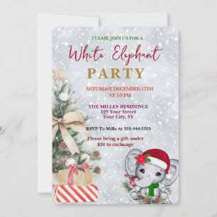 Modern White Elephant Gift Exchange Holiday Party Invitation