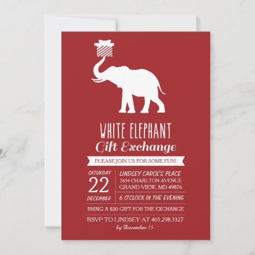 Modern White Elephant Gift Exchange Invitation