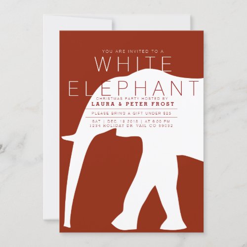 Modern White Elephant Holiday Party Invite