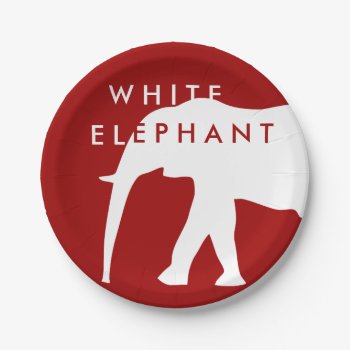 Modern White Elephant Holiday Party Paper Plates by RedefinedDesigns at Zazzle