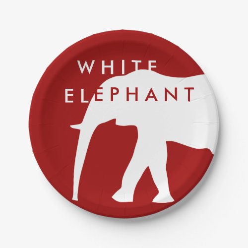Modern White Elephant Holiday Party Paper Plates