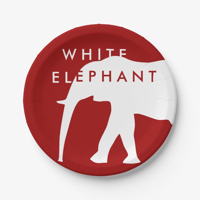 Modern White Elephant Holiday Party Paper Plates (Front)