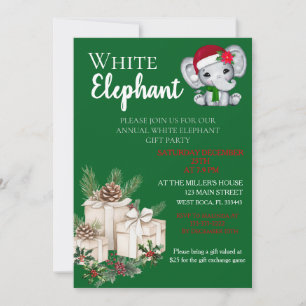 Modern White Elephant Kids Christmas party Invitation