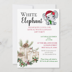 Modern White Elephant Kids Christmas party Invitation