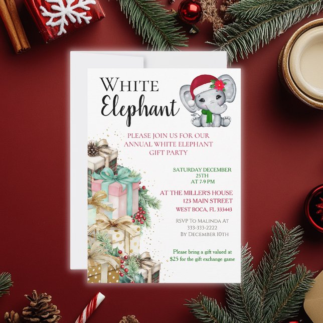 Modern White Elephant Kids Christmas party  Postcard (Creator Uploaded)