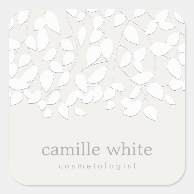 Modern White Embossed Look Leaves Square Sticker (Front)