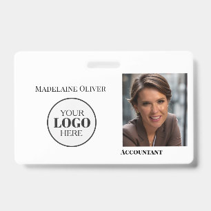 Modern White Employee Photo ID Badge With Logo