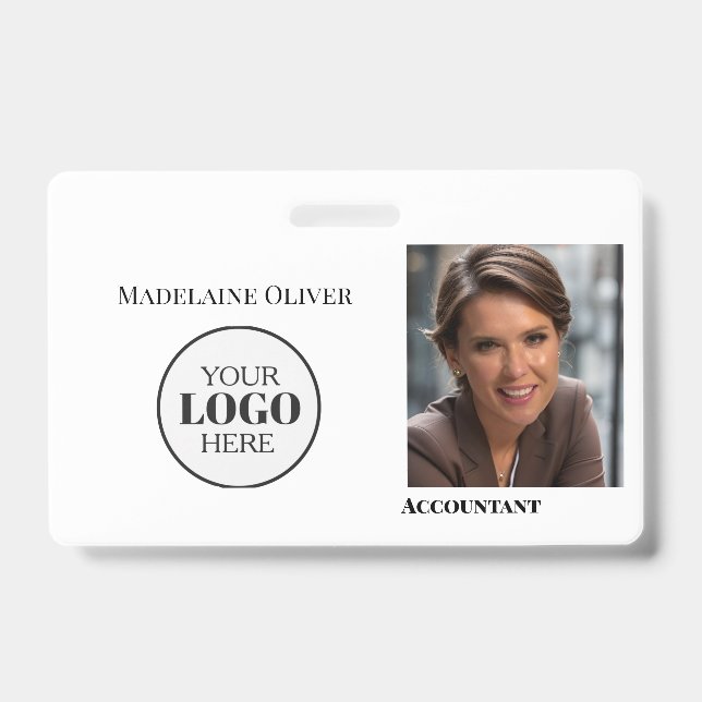 Modern  White Employee Photo ID Badge With Logo (Front)