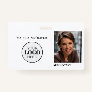 Modern White Employee Photo ID Badge With Logo