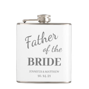 Modern White Father of the Bride Name Wedding Flask