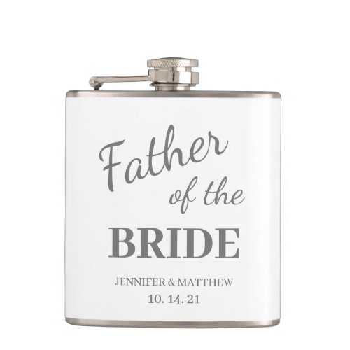 Modern White Father of the Bride Name Wedding Flask