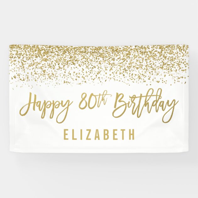 "80 Years Loved" Geburtstagsbanner – Gold Glitter Schrift, 14-teilig, Für 80. Geburtstagsfeier