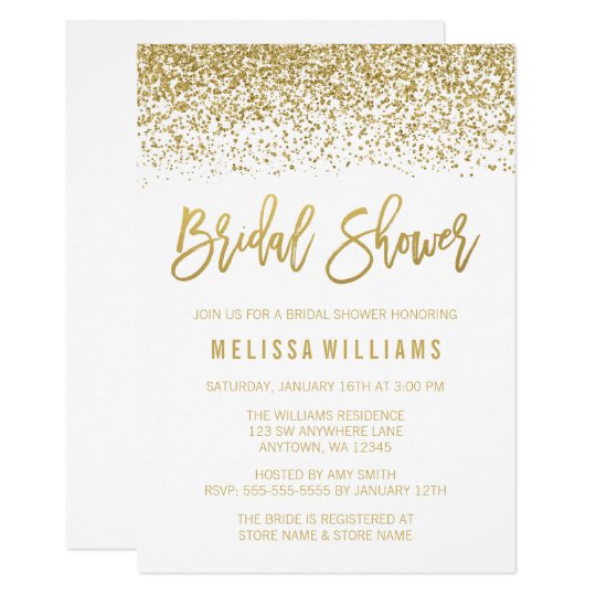 Modern White Faux Gold Glitter Bridal Shower Invitation