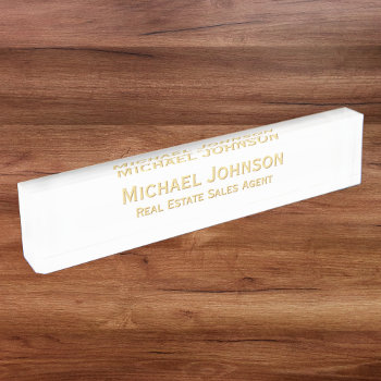 Modern White Faux Gold Professional Office Title Name Plate by iCoolCreate at Zazzle