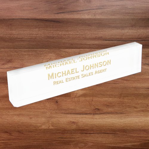 Modern White Faux Gold Professional Office Title Name Plate