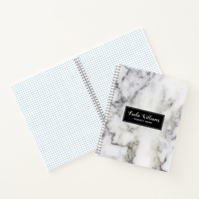 Modern White Faux Marble Notebook (Inside)
