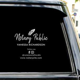 Modern White Feather Follow Me Notary Marketing Window Cling