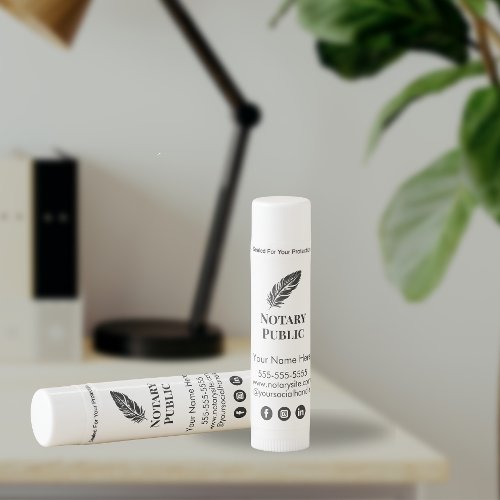 Modern White Feather Notary Black Promotional  Lip Balm