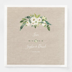 Modern White Floral Burlap Handwriting Wedding Paper Dinner Napkins