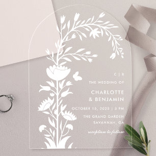 Modern White Floral Butterfly Wedding Acrylic Invitations