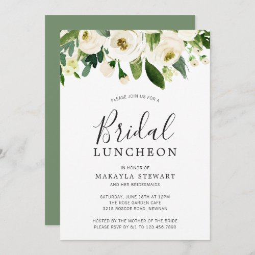 Modern White Floral Elegant Bridal Luncheon Invitation