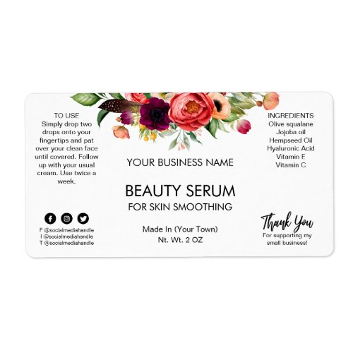 Modern White Floral Face Serum Labels
