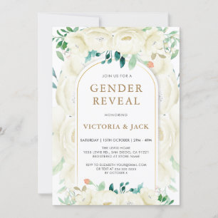Modern White Floral Garden Gender Reveal Invitation
