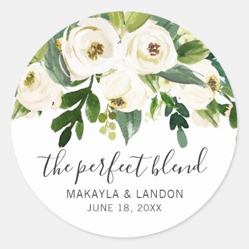 Modern White Floral Greenery Elegant Wedding Classic Round Sticker