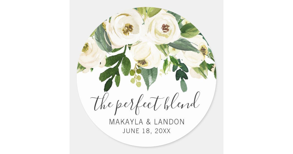 Modern White Floral Greenery Elegant Wedding Classic Round Sticker | Zazzle