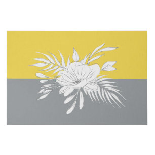 Modern White Floral on Colorblock Faux Canvas Print