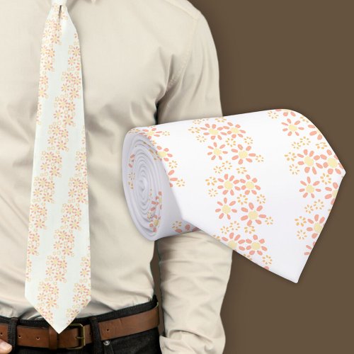 Modern White Floral Pattern Neck Tie