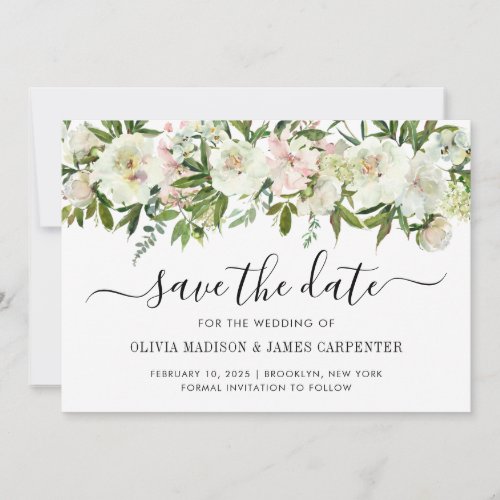 Modern White Floral Watercolor Spring Fall Wedding Save The Date