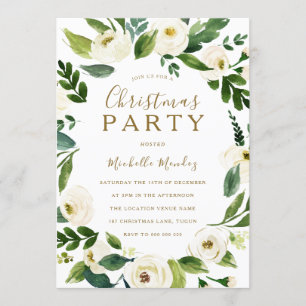 Modern White Floral Wreath Christmas Party Invitation