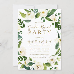 Modern White Floral Wreath Gender Reveal Party Invitation