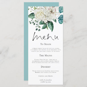 Modern White Florals Eucalyptus Wedding Menu