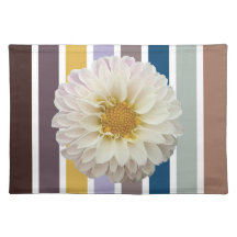 Modern White Flower & Color Stripe Cloth Placemat