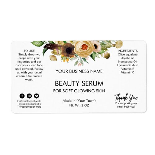 Modern White Flowers Face Serum Labels