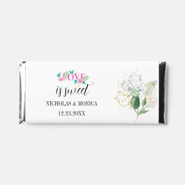 Modern White Flowers Greenery Wedding Chocolate  Hershey Bar Favors (Front)